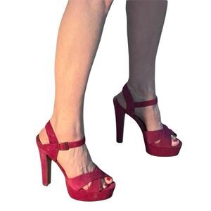 Vintage Y2k STEVE MADDEN Bright Pink Suede Leather 6” Platform Ankle Heel 9.5